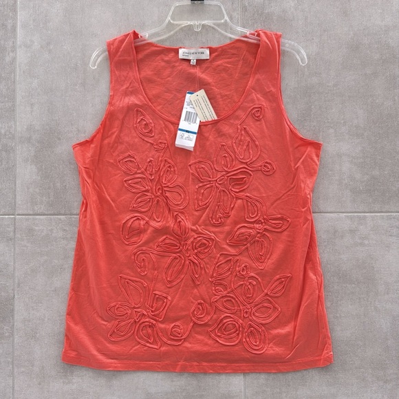 NWT Jones of New York Sport Women's Coral Tank Top w/Embroidered Floral Appliqué - Picture 7 of 9
